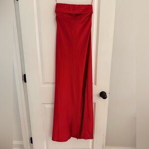 Altar'd State Red Satin Maxi Skirt with Side Slit